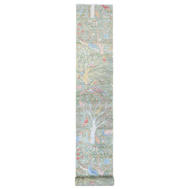 Oushak And Peshawar Wool Hand Knotted Rug Green 2.6x21.9 -O020614
