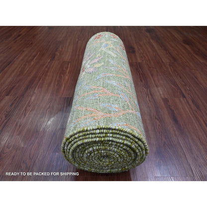 Oushak And Peshawar Wool Hand Knotted Rug Green 2.6x21.9 -O020614