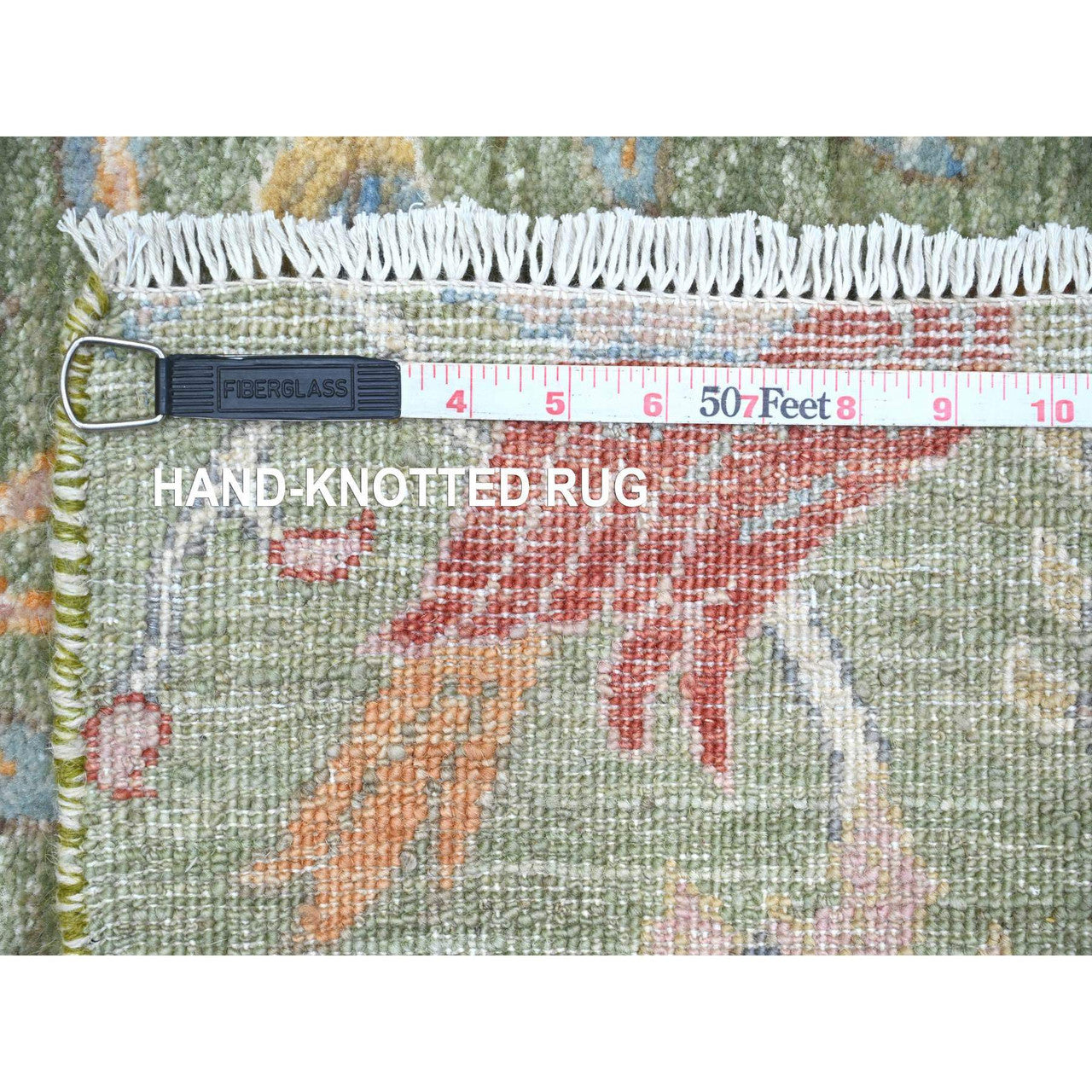 Green 2'6" x 21'9" Oushak And Peshawar Hand knotted Wool Rug - Sku: O020614