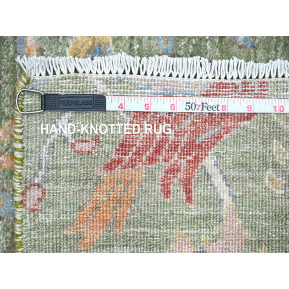 Oushak And Peshawar Wool Hand Knotted Rug Green 2.6x21.9 -O020614