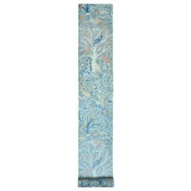 Oushak And Peshawar Wool Hand Knotted Rug Blue 2.6x25.4 -O020616