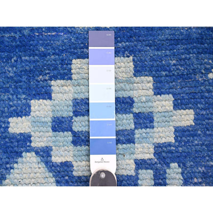 Tribal & Geometric Wool Hand Knotted Rug Blue 2.8x10.5 -O020618