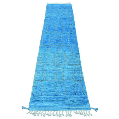 Tribal & Geometric Wool Hand Knotted Rug Blue 2.5x10.3 -O020620
