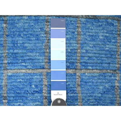 Tribal & Geometric Wool Hand Knotted Rug Blue 2.5x10.3 -O020620