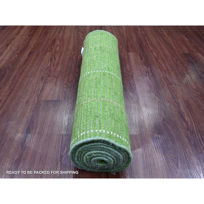 Tribal & Geometric Wool Hand Knotted Rug Green 2.5x9.0 -O020621