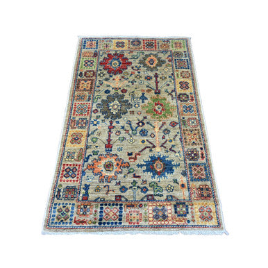 Oushak And Peshawar Wool Hand Knotted Rug Grey 3.1x5.0 -O020628