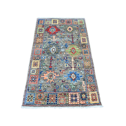 Tribal & Geometric Wool Hand Knotted Rug Grey 3.1x5.3 -O020631