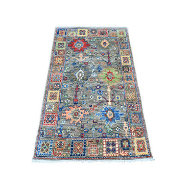 Tribal & Geometric Wool Hand Knotted Rug Grey 3.1x5.3 -O020631