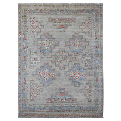 Tribal & Geometric Wool Hand Knotted Rug Ivory 8.8x11.8 -O020636