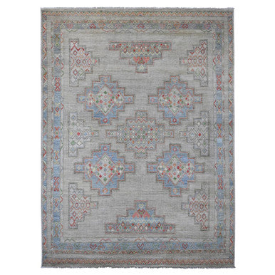 Tribal & Geometric Wool Hand Knotted Rug Ivory 8.8x11.8 -O020636