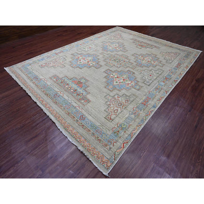 Tribal & Geometric Wool Hand Knotted Rug Ivory 8.8x11.8 -O020636