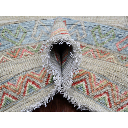 Tribal & Geometric Wool Hand Knotted Rug Ivory 8.8x11.8 -O020636