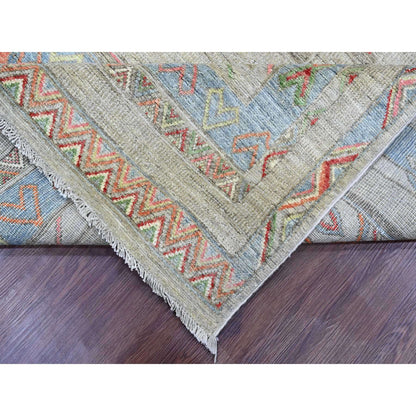Tribal & Geometric Wool Hand Knotted Rug Ivory 8.8x11.8 -O020636