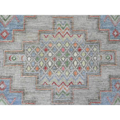 Tribal & Geometric Wool Hand Knotted Rug Ivory 8.8x11.8 -O020636