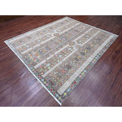 Tribal & Geometric Wool Hand Knotted Rug Grey 8.1x9.6 -O020637