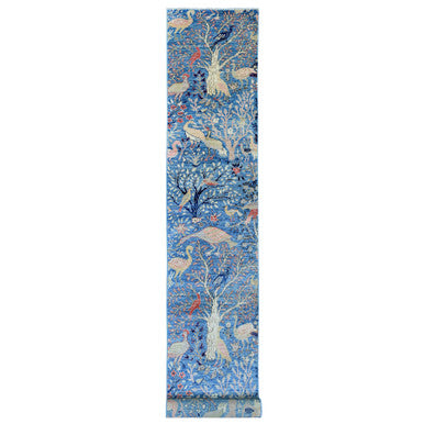 Oushak And Peshawar Wool Hand Knotted Rug Blue 2.10x23.6 -O020638