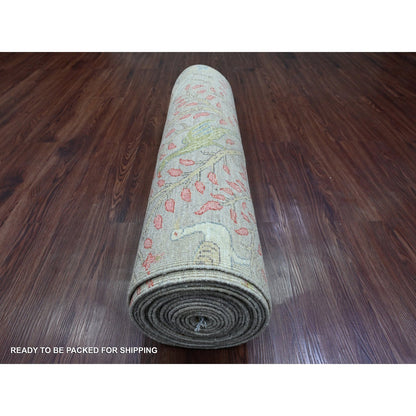 Oushak And Peshawar Wool Hand Knotted Rug Brown 3.0x23.10 -O020639