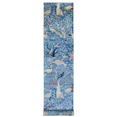 Oushak And Peshawar Wool Hand Knotted Rug Blue 3.1x21.2 -O020642