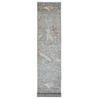 Oushak And Peshawar Wool Hand Knotted Rug Brown 2.9x15.9 -O020643