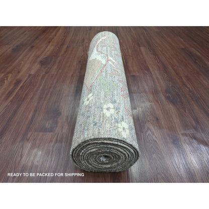 Oushak And Peshawar Wool Hand Knotted Rug Brown 2.9x15.9 -O020643