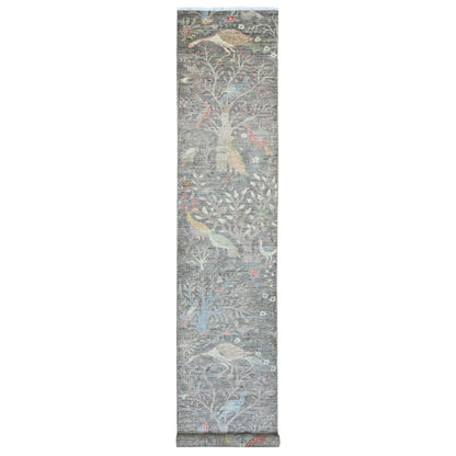 Oushak And Peshawar Wool Hand Knotted Rug Brown 2.9x15.8 -O020645