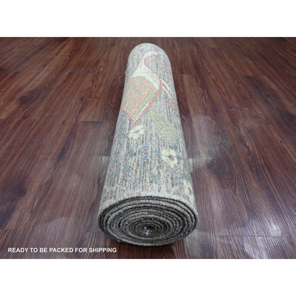 Oushak And Peshawar Wool Hand Knotted Rug Brown 2.9x15.8 -O020645