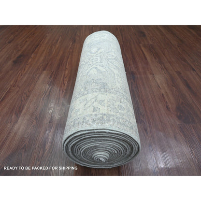 Oushak And Peshawar Wool Hand Knotted Rug Ivory 2.4x29.3 -O020650