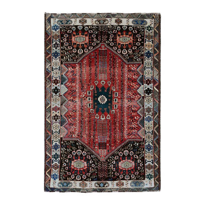Overdyed & Vintage Wool Hand Knotted Rug Red 5.9x9.1 -O020651