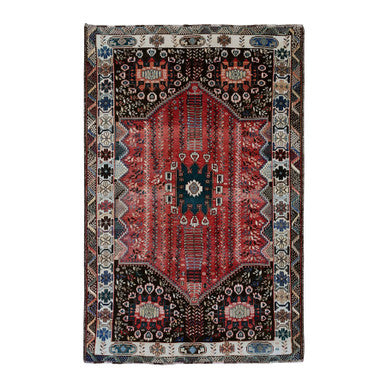 Overdyed & Vintage Wool Hand Knotted Rug Red 5.9x9.1 -O020651
