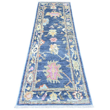 Oushak And Peshawar Wool Hand Knotted Rug Blue 2.9x8.6 -O020662