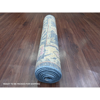 Oushak And Peshawar Wool Hand Knotted Rug Blue 2.9x8.6 -O020662