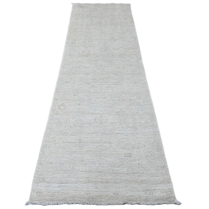 Oushak And Peshawar Wool Hand Knotted Rug Ivory 2.10x9.7 -O020665