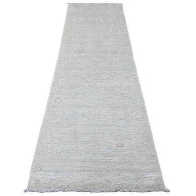 Oushak And Peshawar Wool Hand Knotted Rug Ivory 2.10x9.7 -O020665