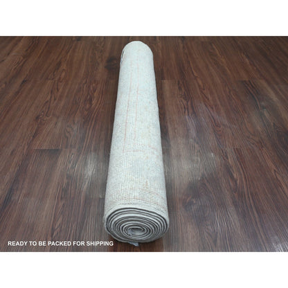 Oushak And Peshawar Wool Hand Knotted Rug Ivory 2.10x9.7 -O020665