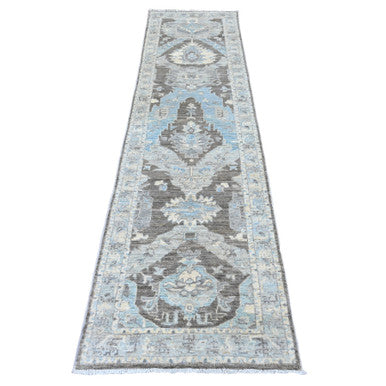 Oushak And Peshawar Wool Hand Knotted Rug Grey 2.6x9.7 -O020671