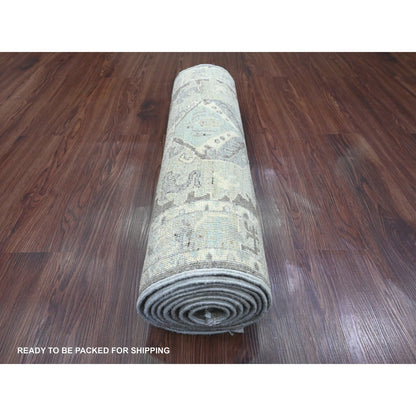 Oushak And Peshawar Wool Hand Knotted Rug Grey 2.6x9.7 -O020671