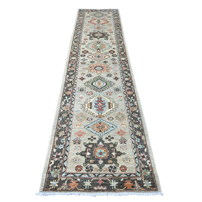 Oushak And Peshawar Wool Hand Knotted Rug Grey 2.9x11.11 -O020677