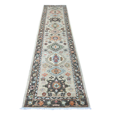 Oushak And Peshawar Wool Hand Knotted Rug Grey 2.9x11.11 -O020677
