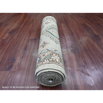 Oushak And Peshawar Wool Hand Knotted Rug Grey 2.9x11.11 -O020677