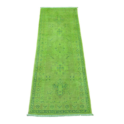 Kazak Wool Hand Knotted Rug Green 2.1x5.9 -O020678