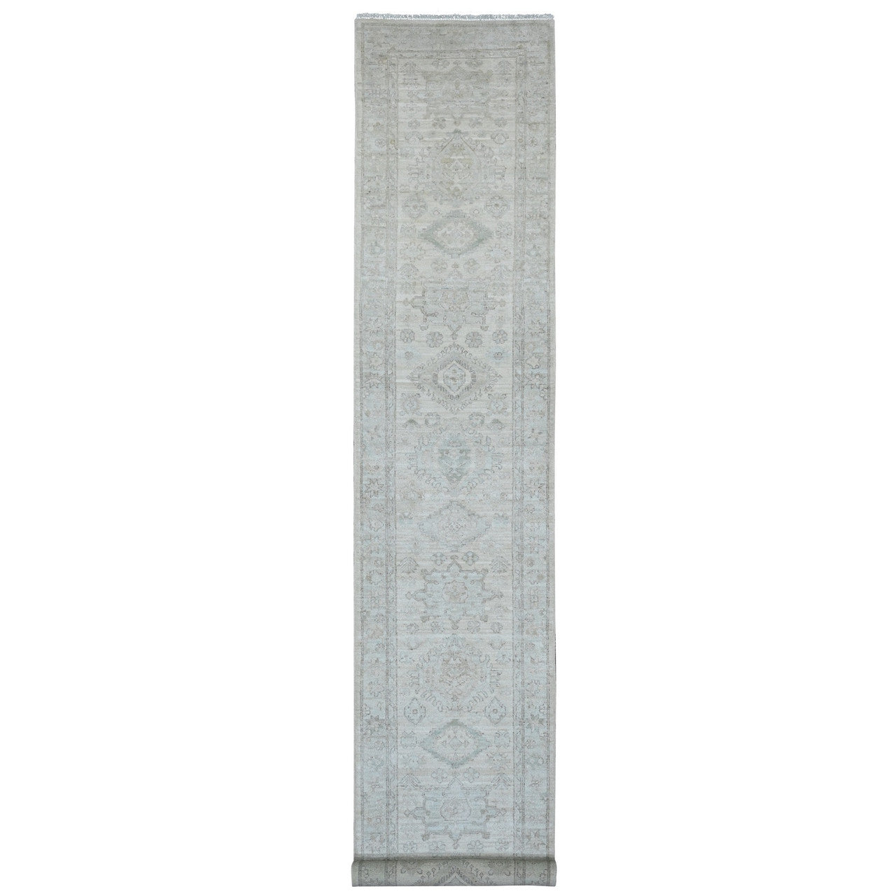 Oushak And Peshawar Wool Hand Knotted Rug Ivory 2.8x15.11 -O020682