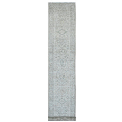 Oushak And Peshawar Wool Hand Knotted Rug Ivory 2.8x15.11 -O020682