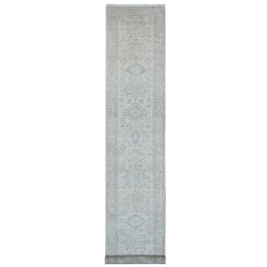 Oushak And Peshawar Wool Hand Knotted Rug Ivory 2.8x15.11 -O020682