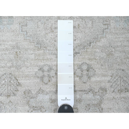 Oushak And Peshawar Wool Hand Knotted Rug Ivory 2.8x15.11 -O020682