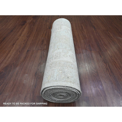 Oushak And Peshawar Wool Hand Knotted Rug Ivory 2.8x15.11 -O020682