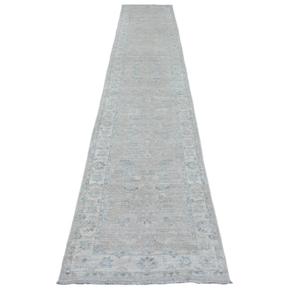 Oushak And Peshawar Wool Hand Knotted Rug Brown 2.8x14.2 -O020689