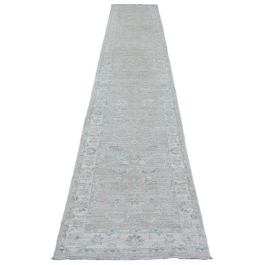 Oushak And Peshawar Wool Hand Knotted Rug Brown 2.8x14.2 -O020689