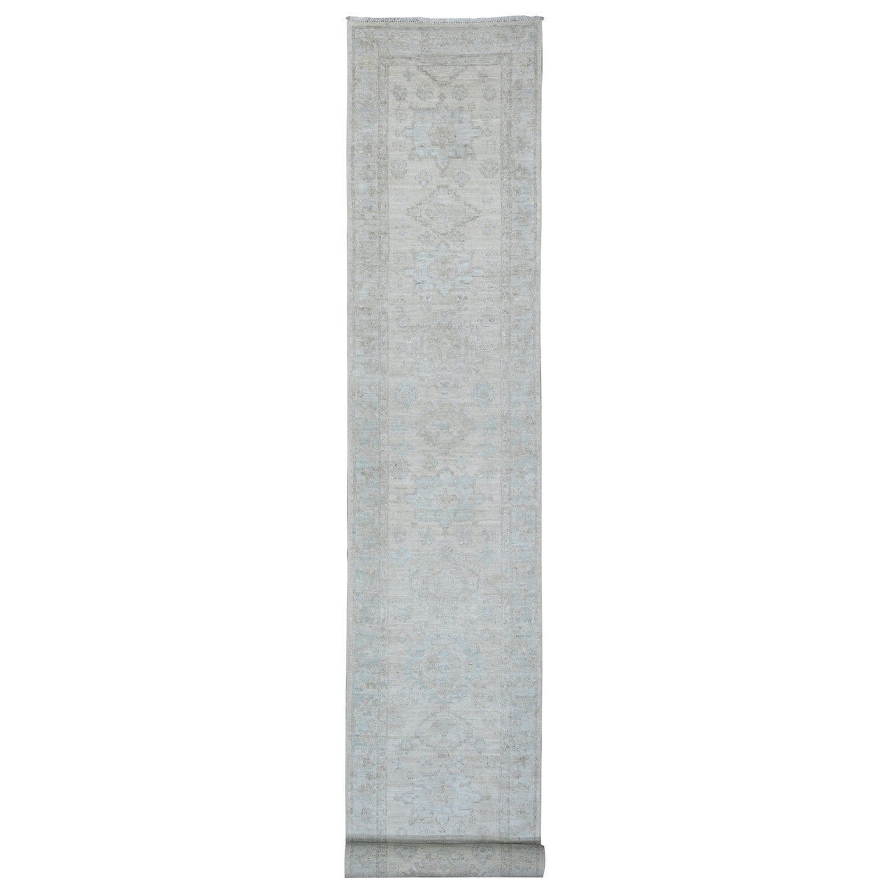 Oushak And Peshawar Wool Hand Knotted Rug Ivory 2.7x18.9 -O020690
