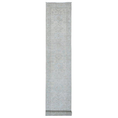 Oushak And Peshawar Wool Hand Knotted Rug Ivory 2.7x18.9 -O020690