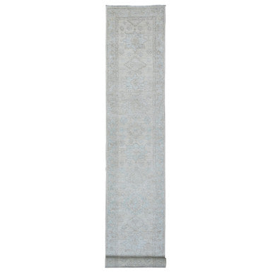 Oushak And Peshawar Wool Hand Knotted Rug Ivory 2.7x18.9 -O020690